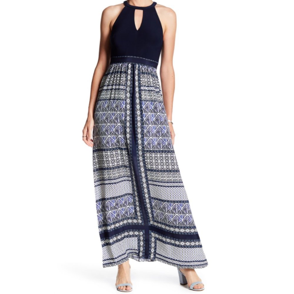 VINCE CAMUTO Blue Halter V-Cutout Maxi Dress